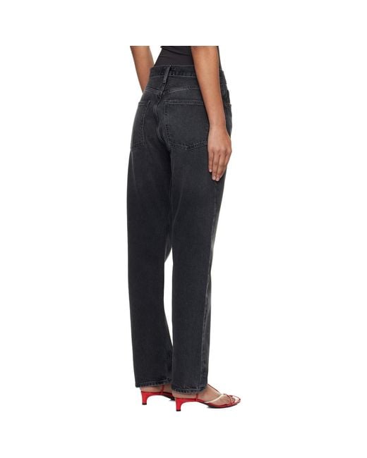 Agolde Black 90's Pinch Waist High Rise Straight Jeans