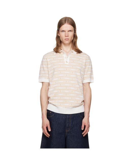 Casablanca White Off- Knit Logo Short Sleeve Polo for men