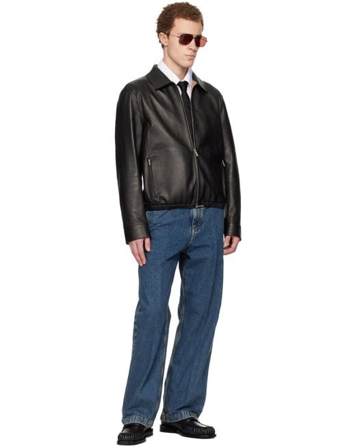 Ferragamo Black Deerskin Blouson Leather Jacket for men