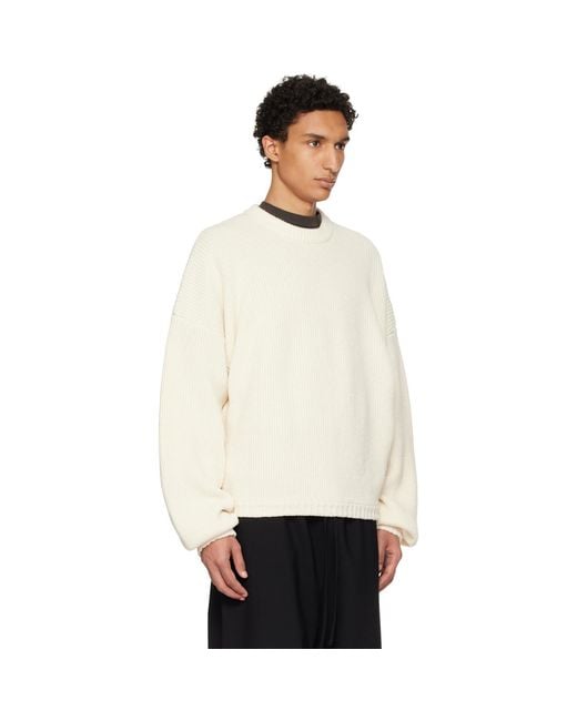 Fear Of God White Off- Double Knit Linen Wool Cotton Crewneck Sweater for men