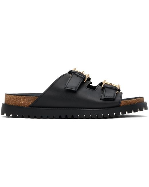 Versace Black Calf Leather Sandals Shoes for men