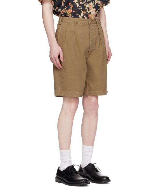 sunflower Natural Khaki Pleated Denim Shorts for men