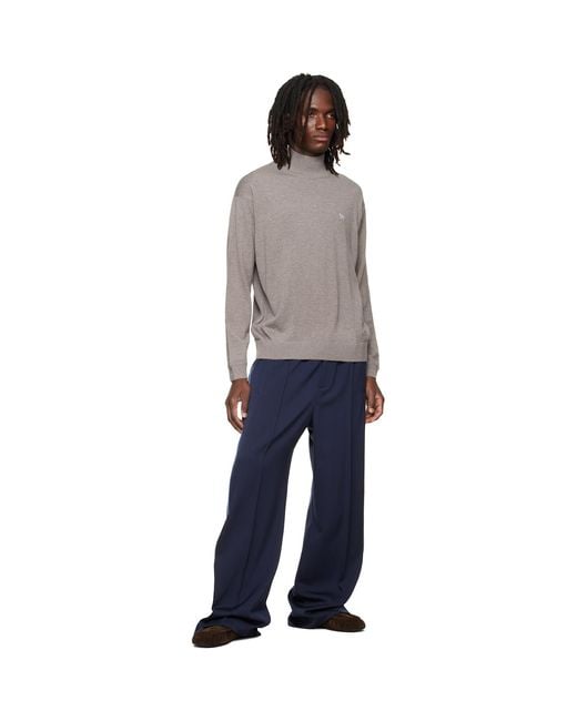 Maison Kitsuné Gray Taupe Profile Fox Comfort Mock Neck Sweater for men