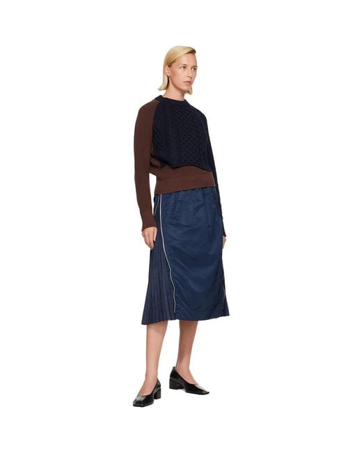 Sacai Blue Cotton Cashmere Knit Sweater