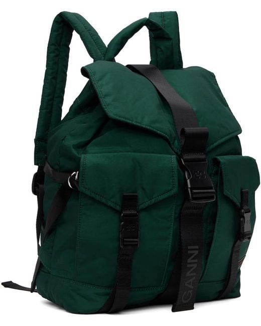 Ganni Green Recycled Polyester Drawstring Backpack