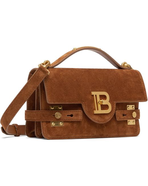 Balmain Brown Tan Suede B-Buzz 24 Bag