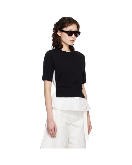 Sacai Black Poplin Cotton Knit Sweater