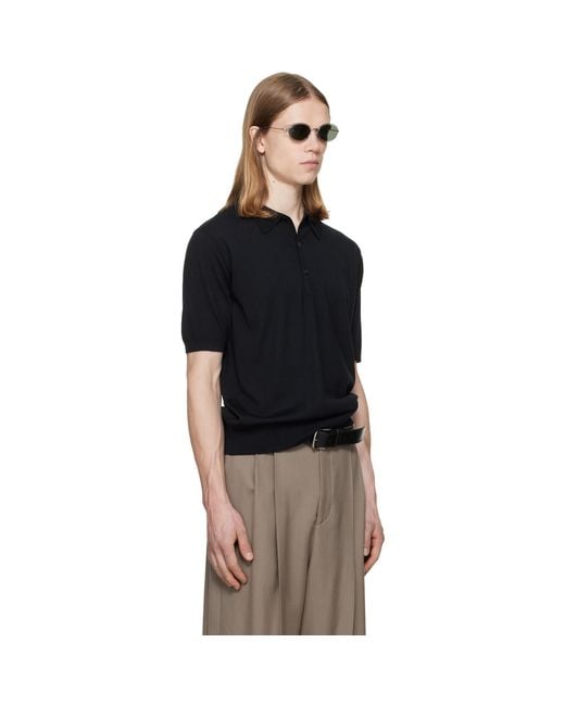 Dries Van Noten Black Knit Wool Polo for men