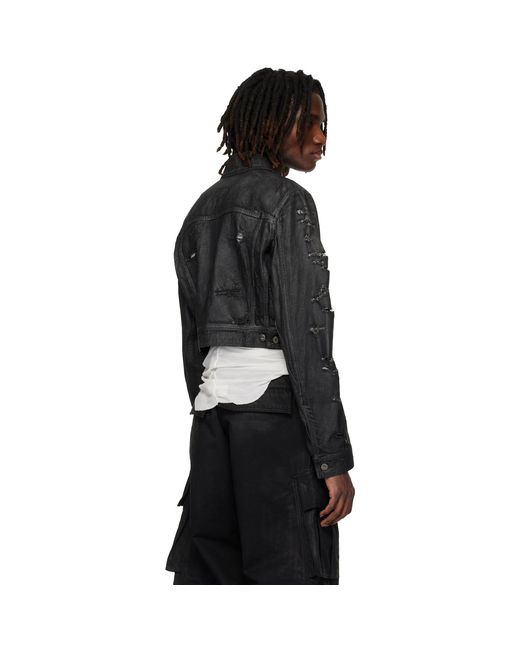 Det Blev Sent Black Waxed Cropped Bayard Denim Jacket for men