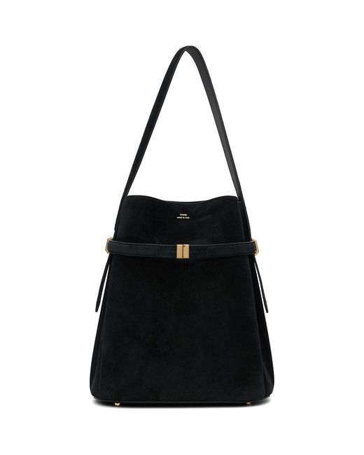 Totême Black Belted Suede Bucket Bag