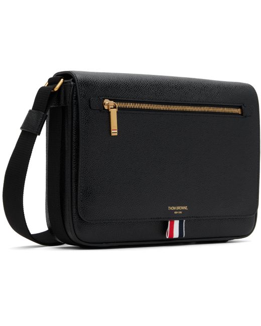 メンズ Thom Browne ブラック ペブルグレイン レポーターバッグ Black