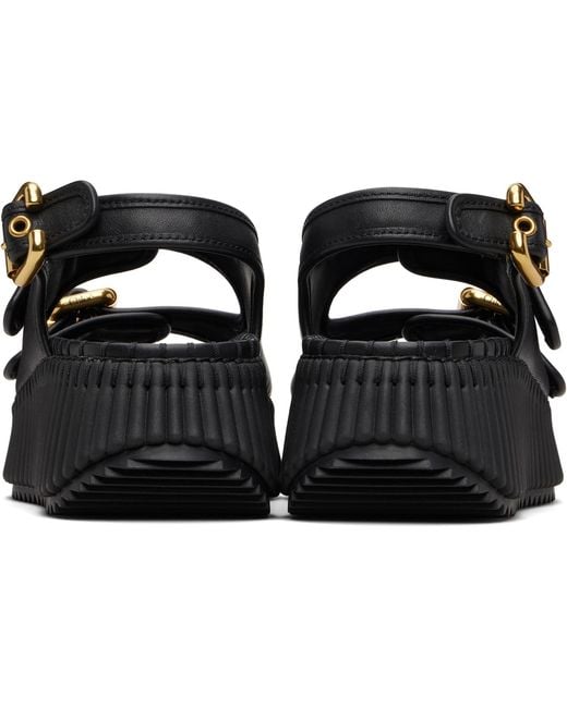 Chloé Black Nama Wedge Sandals