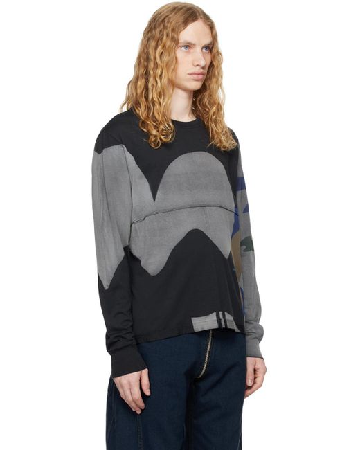 Eckhaus Latta Black Lapped Long Sleeve T-Shirt for men