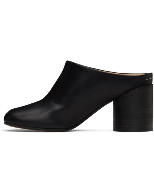 MM6 by Maison Martin Margiela Black Shiny Vegetable Tanned Leather Anatomic Mules