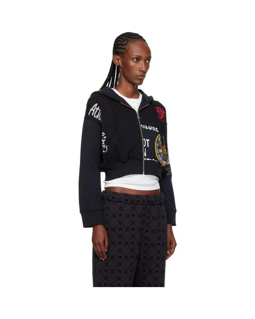 MARINE SERRE Blue Regenerated Graphic Jersey Cropped Zipped Hoodie