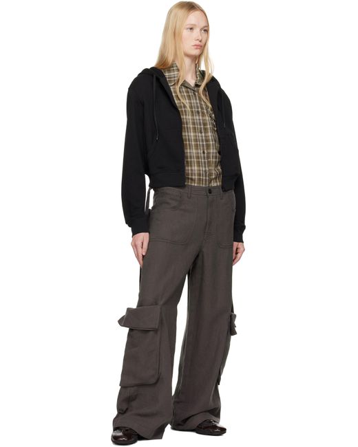 OPEN YY Black Linen Cargo Pants