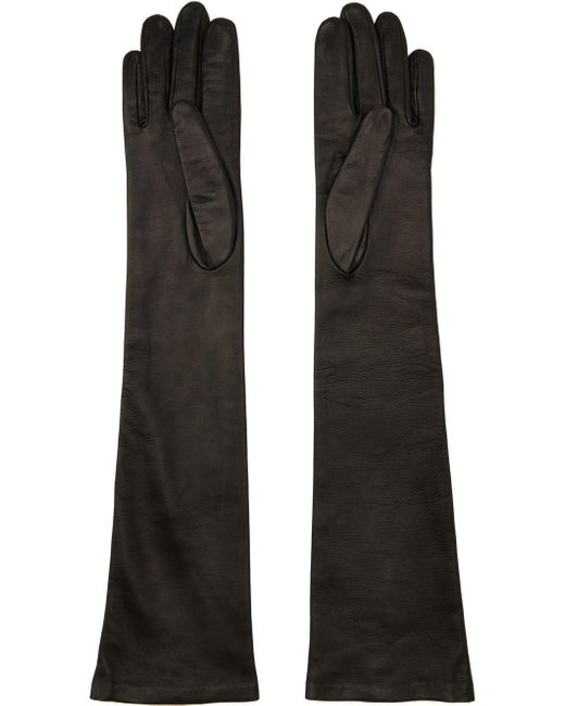 Dries Van Noten Black Long Leather Gloves