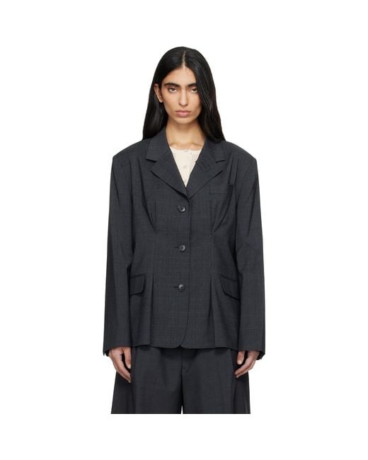 mfpen Black Inverted Pleat Blazer