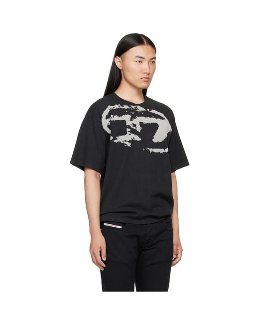 DIESEL Black Distressed Flocked Logo T-Shirt for men