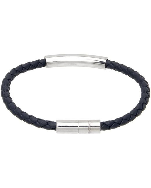 Bracelet bleu marine en cuir tressé Giorgio Armani pour homme en coloris Black