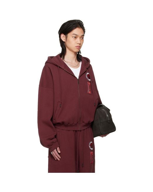 Lu'u Dan Red Bruce Lee X Lựu Đạn Burgundy Zip Hoodie for men