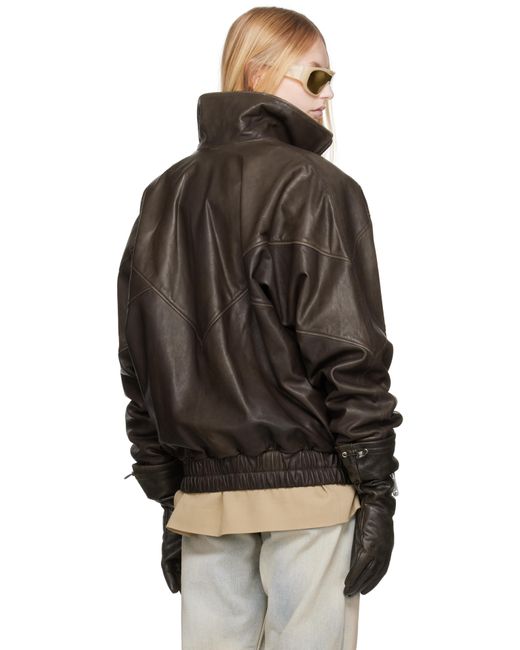 Acne ブラウン エンボスロゴ レザージャケット Black