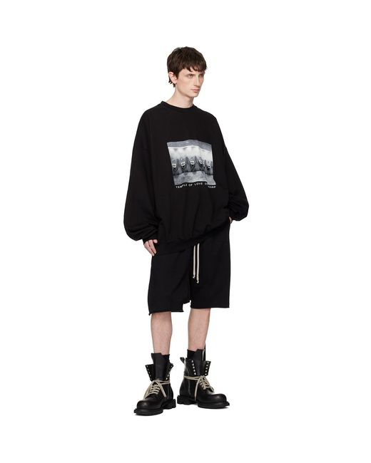 Rick Owens Black Temple Hun Crewneck Sweatshirt for men
