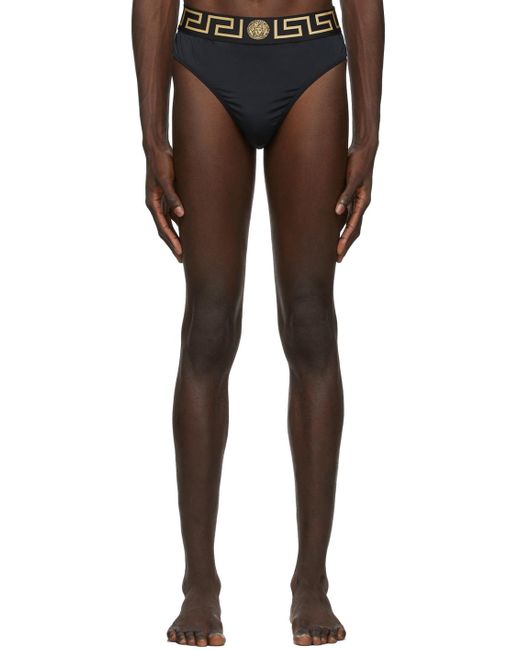メンズ Versace ブラック グレカ スイム スリップ ボトム Black