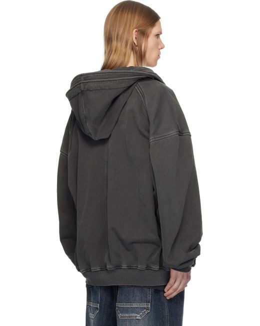 Juun.J Black Double Layered Dyed Hoodie for men