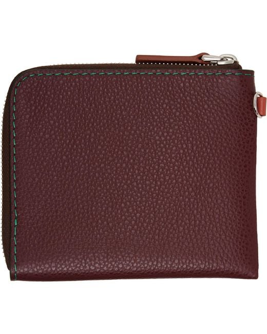 Marni Purple Burgundy Contrast Stitching Leather Zip Wallet for men