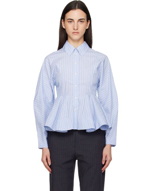 Ganni White Stripe Peplum Shirt