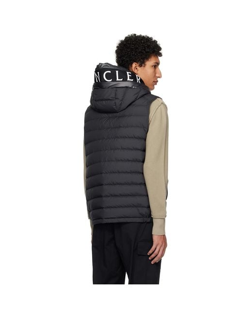 Moncler Black Bourget Hooded Down Vest for men