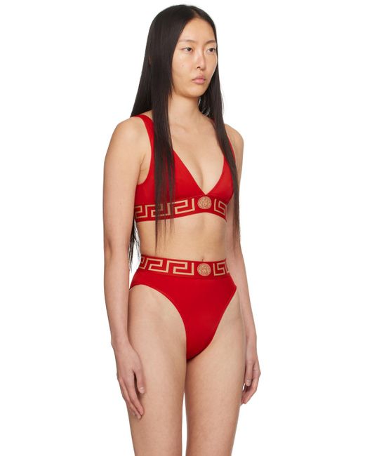 Haut de bikini rouge à motif à clé grecque Versace en coloris Red