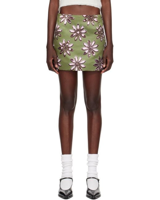MERYLL ROGGE Black Daisy Scuba Satin Straight Miniskirt
