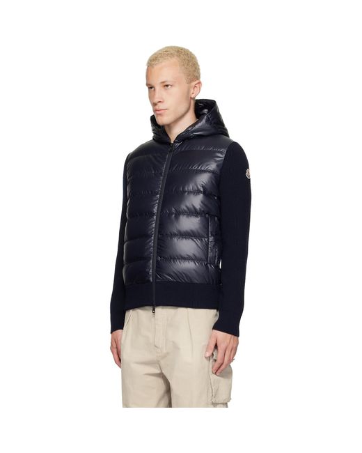 Moncler Blue Wool Zip-Up Hoodie Down Jacket for men
