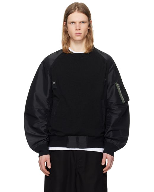 メンズ Sacai ブラック Nylon Twill X Knit プルオーバー Black