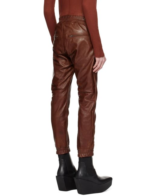 Rick Owens Red Brown Luxor Leather Pants for men