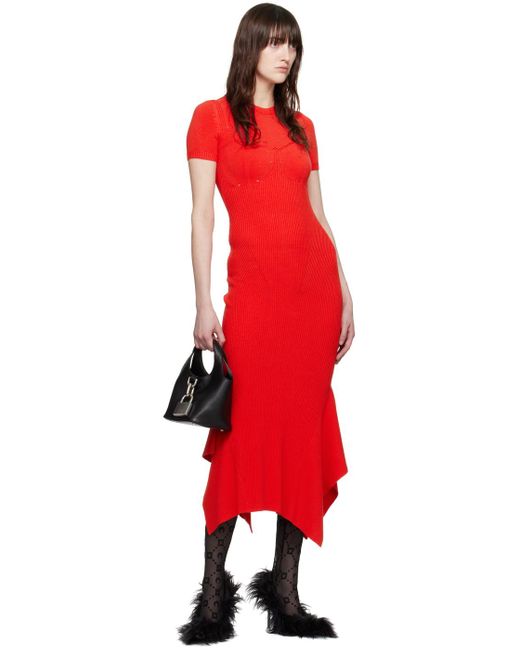 MARINE SERRE Red Ribbed Maxi Dress