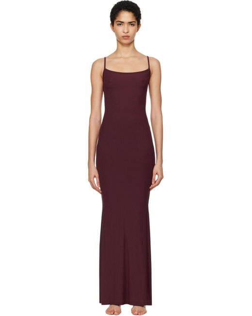 Skims Black Burgundy Soft Lounge Long Slip Maxi Dress