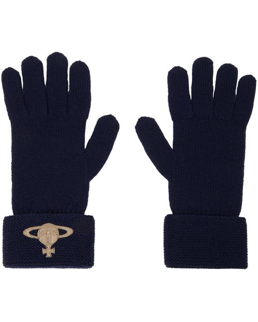 Vivienne Westwood Blue Navy Embroidered Orb Gloves