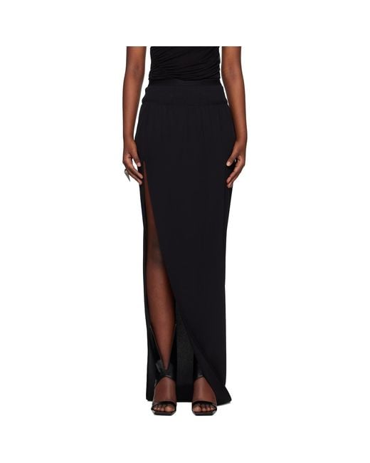 Rick Owens Black Hollywood Cocoon Crepe Slit Maxi Skirt