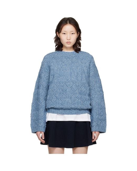 Ganni Blue Cotton Wool Bubble Sweater