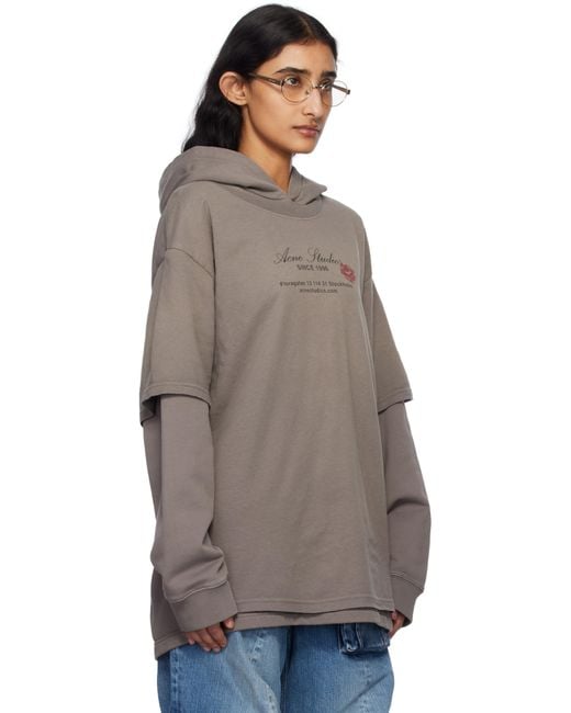 Acne グレー ダブルレイヤード フーディ Brown