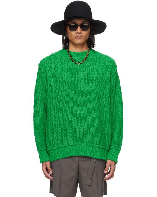 Sacai Green Loose Thread Sweater for men