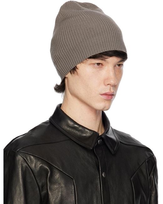 Rick Owens Gray Ribbed Beanie for men