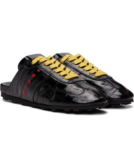 Marni Black Croc-Effect Leather Softy Soccer Slip-On Sneakers