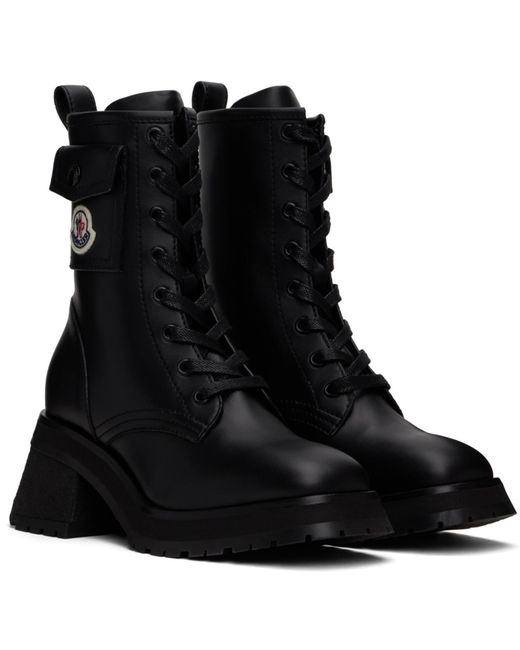 Moncler Black Gigi Leather Lace-Up Boots