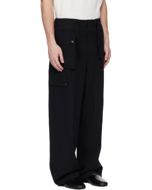 AURALEE Light Cotton Wool Viyella Cargo Pants in Black for