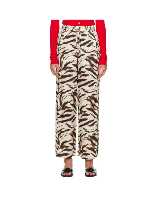 Ganni Multicolor Zebra Satin Lounge Pants