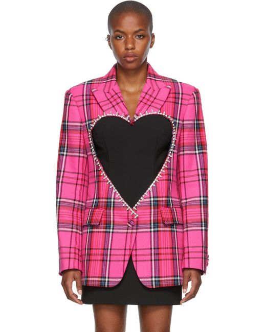 Area Pink Check Heart Cut-out Blazer